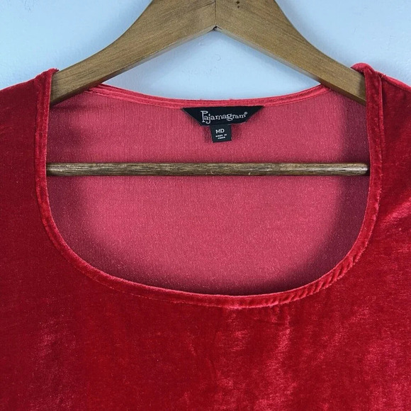 PajamaGram Velour Long Sleeve Pajamas Set Womens‎ M Red Christmas Holiday - Picture 5 of 16